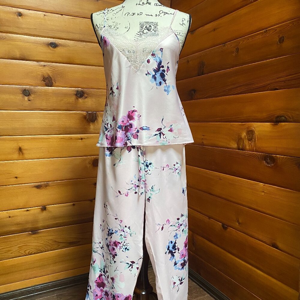 In Bloom by Jonquil Joelle Floral Lace Trim Satin Pajama Set - Size S